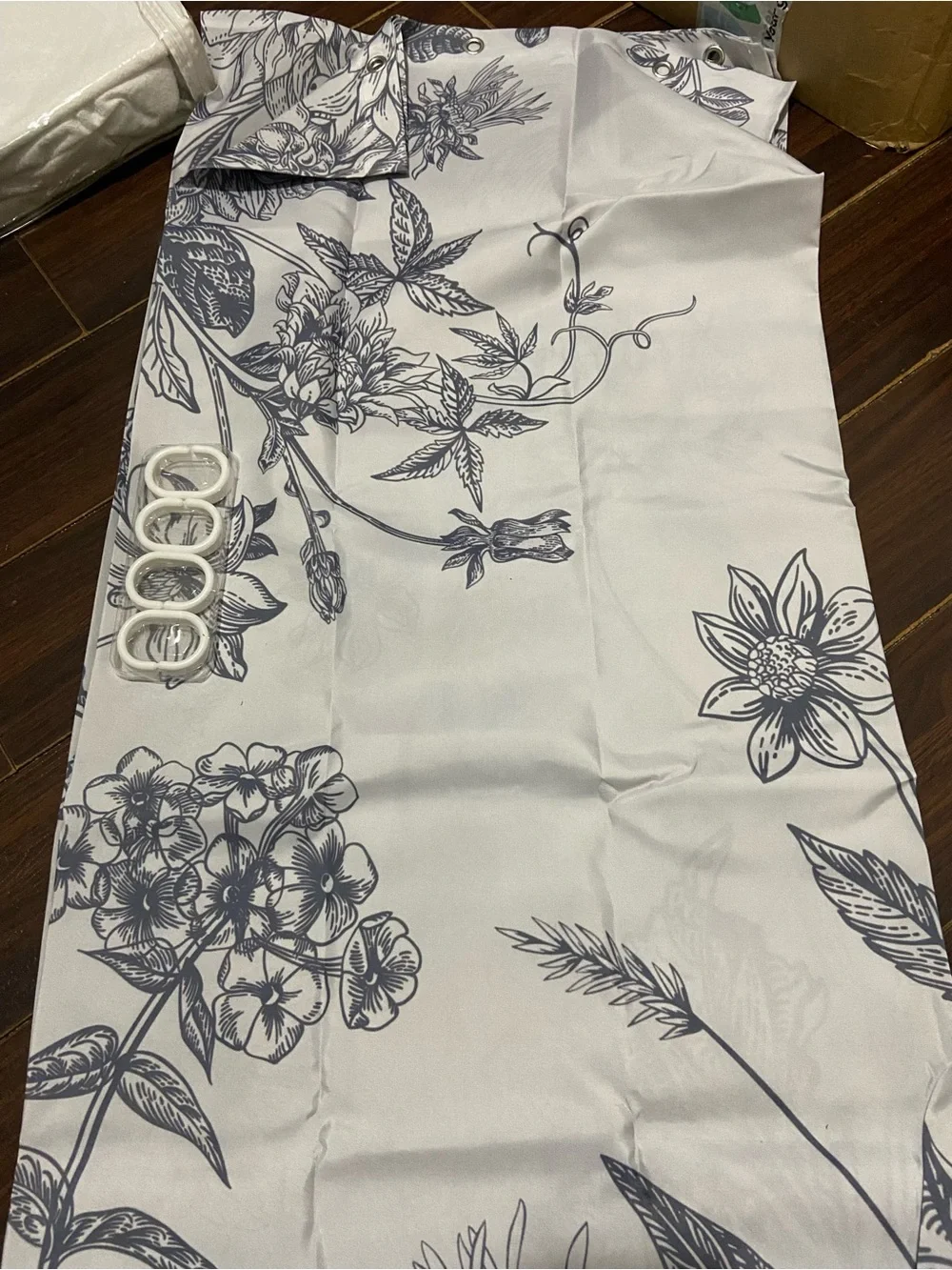 Floral Grey and White Shower Curtain Panel - Home Bedding